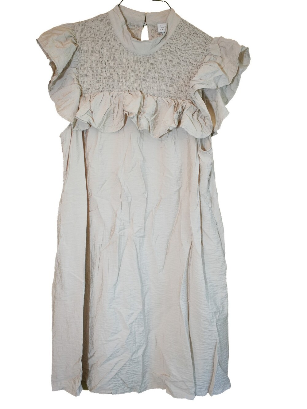 A New Day Cream Smocked Flutter Sleeve Ruffle Dress Boho Mini XXL